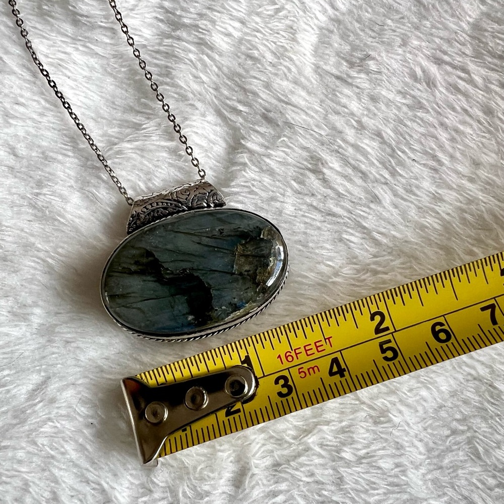925 Aqua Blue Flash Labradorite Necklace Pendant - Picture 4 of 4